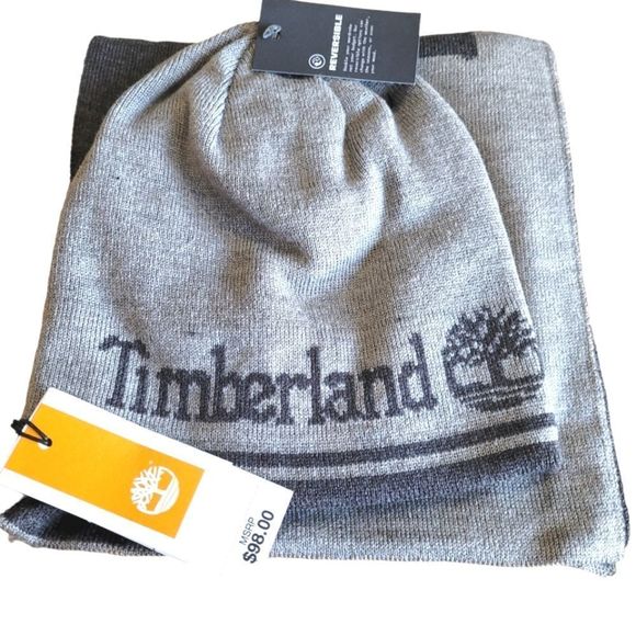 Timberland Logo Reversible Hat & Scarf Set - Picture 1 of 9